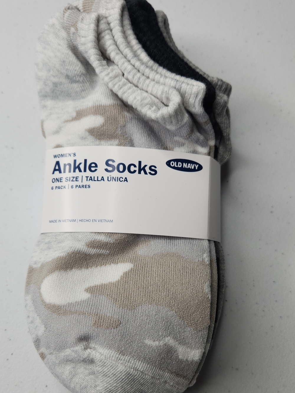 Old Navy Ankle Socks - Gray, White & Tan Camouflage Pack